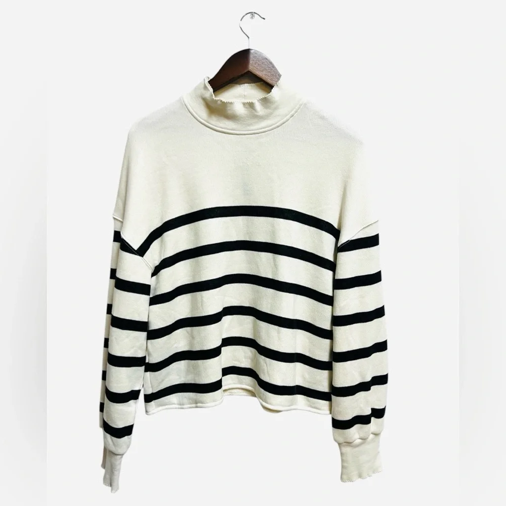 J.Crew Heritage terry mockneck sweatshirt in stripe size L NWT